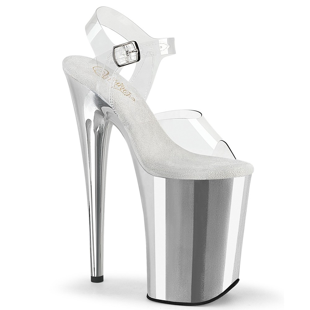 Pleaser - INFINITY908 Sandaal met enkelband, Paaldans schoenen - Wit/Zilverkleurig